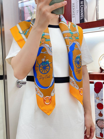 Palonniers scarf 90 CM In Orange Colorful Silk Twill 321910