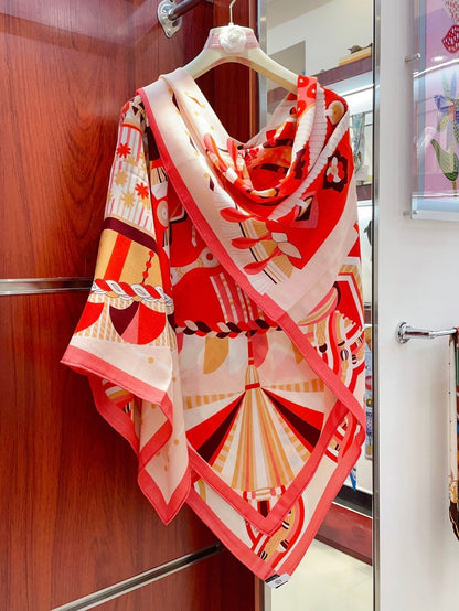 Haute Parure Scarf 135 CM In Red Colorful Cashmere And Silk 324751