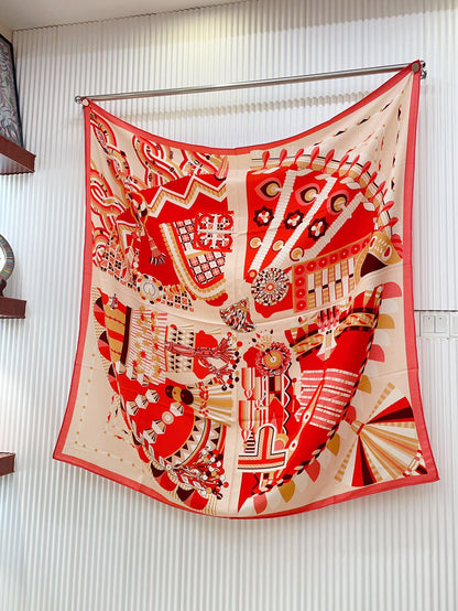 Haute Parure Scarf 135 CM In Red Colorful Cashmere And Silk 324751