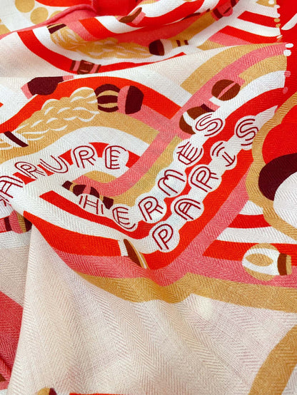 Haute Parure Scarf 135 CM In Red Colorful Cashmere And Silk 324751