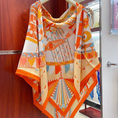 Haute Parure Scarf 135 CM In Orange Colorful Cashmere And Silk 324754