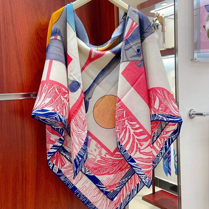 Cavalier en Formes shawl 140 CM In Pink Colorful Cashmere And Silk 331714