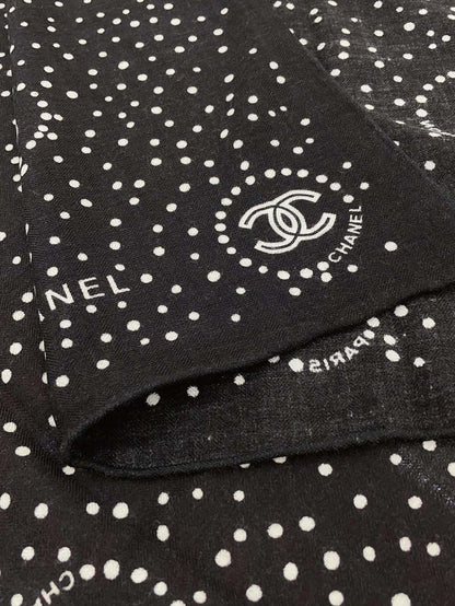 CC Square Scarf 140 CM In Black White Polka Dot Cashmere Silk 337147