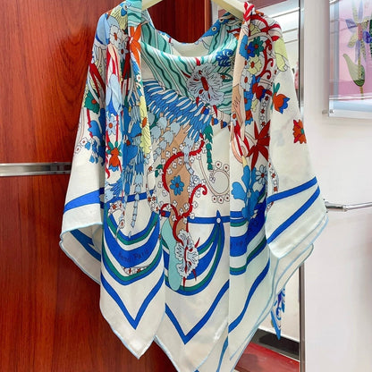 La Danse Du Printemps Scarf 140 In Light Blue Colorful Cashmere And Silk 344364