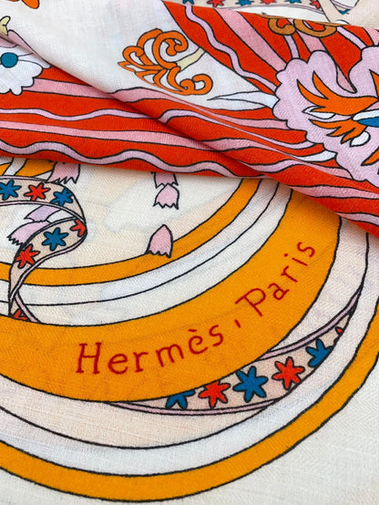 La Danse Du Printemps Scarf 140 In Yellow Colorful Cashmere And Silk 344366