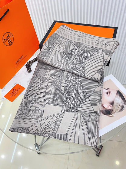Patchwork Horse Shawl 140 CM In Grey Mix White Cashmere And Silk 350428