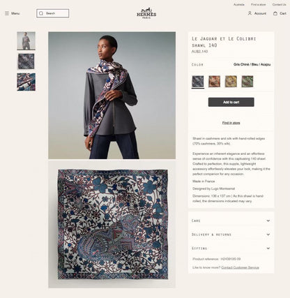 Le Jaguar Et Le Colibri Shawl 135 CM Blue Colorful Cashmere And Silk 357902
