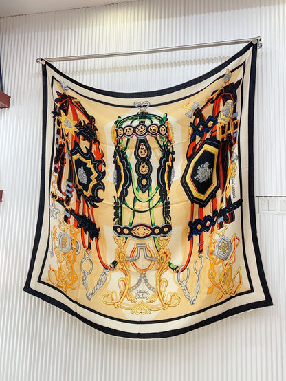 Brides Et Destin Scarf 140 CM In Light Yellow Colorful Cashmere Silk 375373