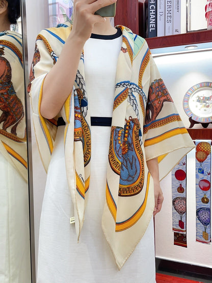 Grand Apparat Forever Scarf 140 CM In White Colorful Cashmere And Silk 378466
