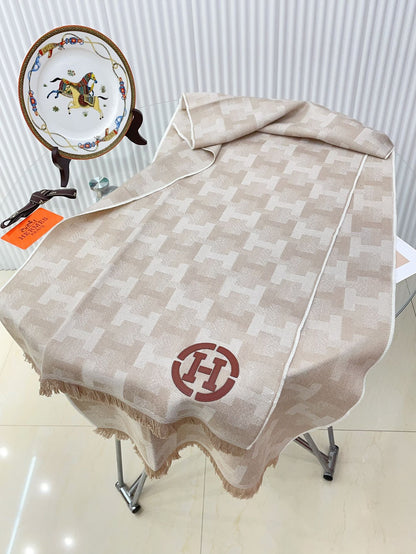 SCARF 200 CM IN TAN BROWN MONOGRAM CASHMERE