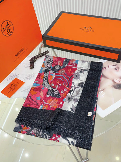 Scarf 200 CM In Black Colorful Cashmere 381147