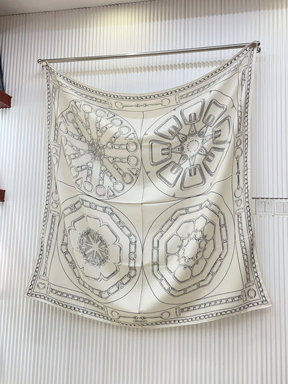 Effet Kaleidoscope Shawl 135 CM In Grey Mix White Cashmere And Silk 382609