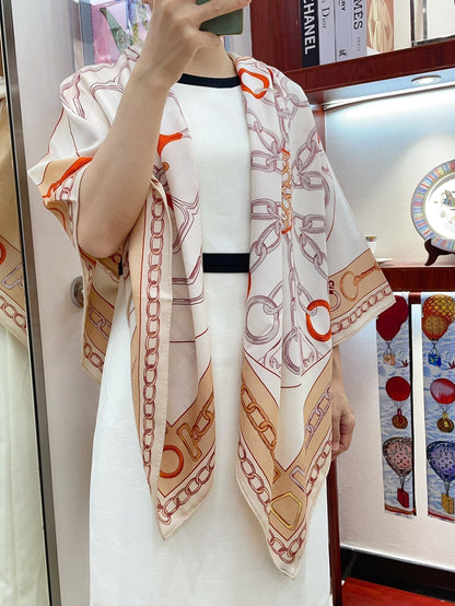 Effet Kaleidoscope Shawl 135 CM In Beige Colorful Cashmere And Silk 382610