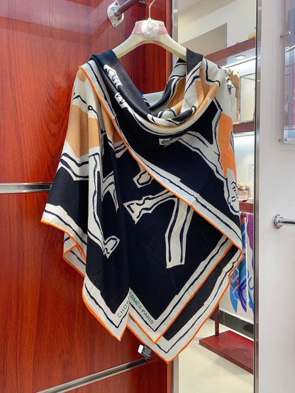 Choregraphie Equestre Pareo Scarf 140 CM Black Colorful Cashmere And Silk 393169