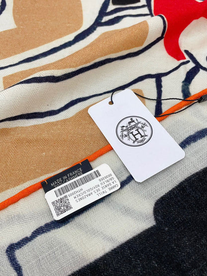 Choregraphie Equestre Pareo Scarf 140 CM Black Colorful Cashmere And Silk 393169
