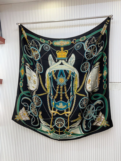 Stately Wheels Scarf 140 CM Black Colorful Cashmere And Silk 394589