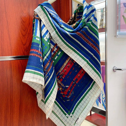 Coaching Deja-Vu Shawl 140 CM Dark Blue Colorful Cashmere And Silk 398262