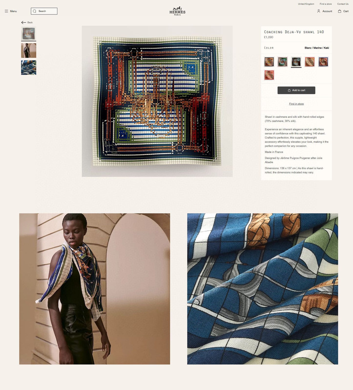 Coaching Deja-Vu Shawl 140 CM Dark Blue Colorful Cashmere And Silk 398262