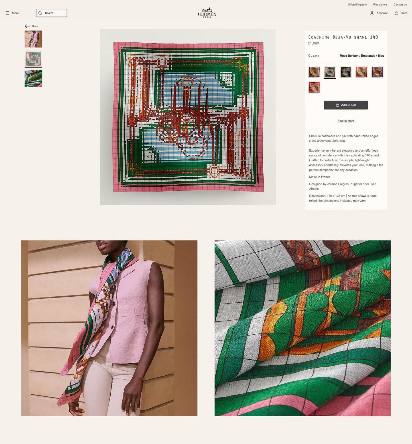 Coaching Deja-Vu Shawl 140 CM Pink Colorful Cashmere And Silk 398264