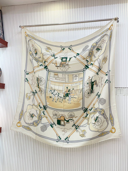 Palonniers Scarf 140 CM White Colorful Cashmere And Silk 401162