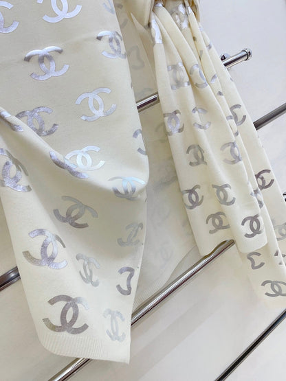 CC Scarf 190 CM In White Logo Print Cashmere  401169