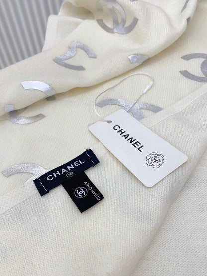 CC Scarf 190 CM In White Logo Print Cashmere  401169