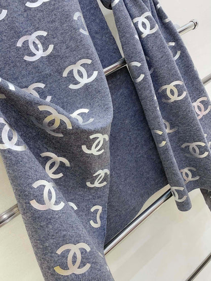 CC Scarf 190 CM In Grey Logo Print Cashmere 401170
