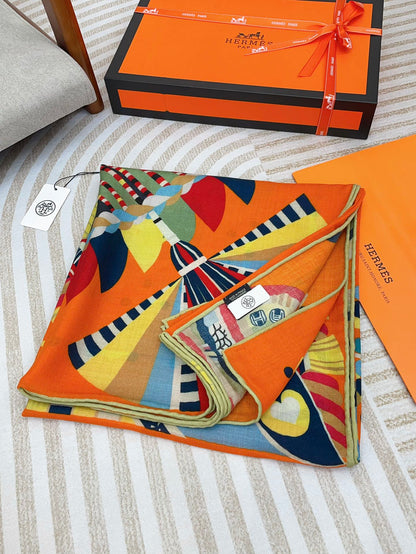 Haute Parure Scarf 135 CM Orange Colorful Cashmere And Silk  405068
