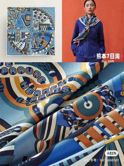 Haute Parure Scarf 135 CM Blue Colorful Cashmere And Silk 405069
