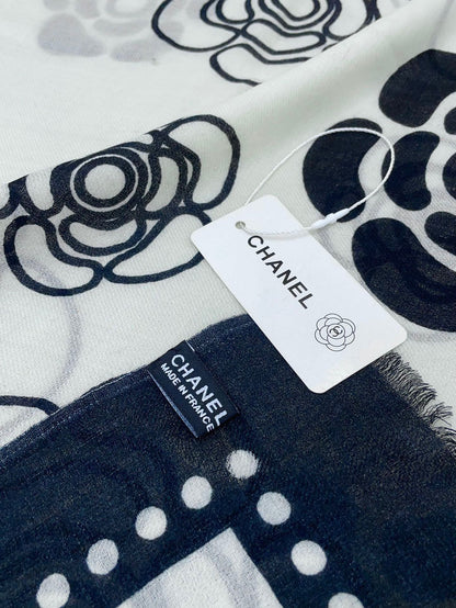 CC Scarf 190 CM In White Mix Black Cashmere  407268