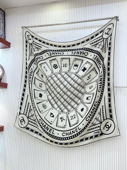 CC Square Scarf 140CM In White Mix Black Cashmere And Silk 407279