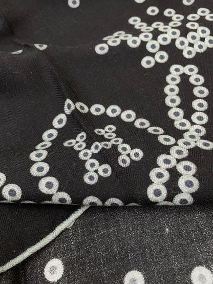 Square Scarf 140 CM Charcoal Blue Pattern Cashmere And Silk