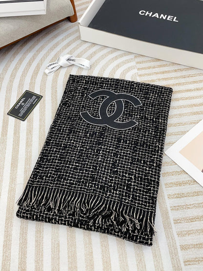 CC Scarf 190 CM In Black Mix White Cashmere 421407