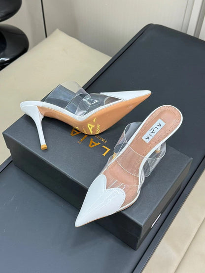 alaia mule 90 optic white heart lambskin