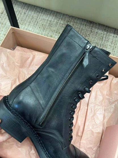 Miu Short Boots Black Paint Calfskin