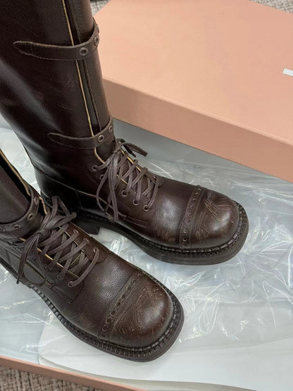 Miu Boots High Neck Dark Brown Calfskin