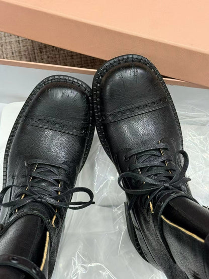 Miu Boots High Neck Black Paint Calfskin