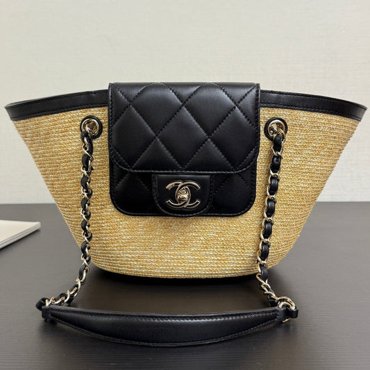 Chanel 2026 Shopping Bag 34cm Straw Lambskin