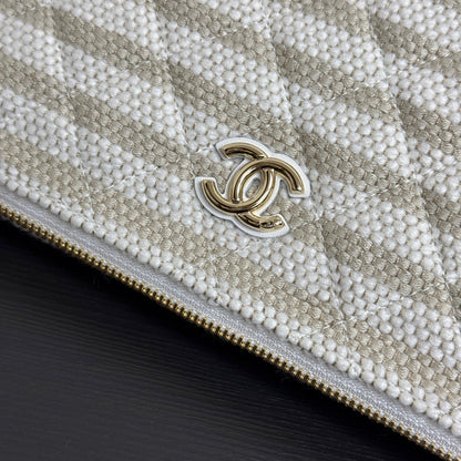 Chanel 26 Woven Clutch 19 White Beige Canvas