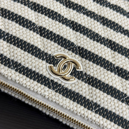 Chanel 26 Woven Clutch 19 White Black Canvas