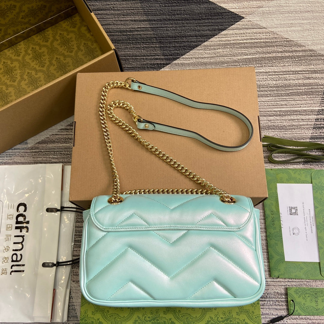 GG MARMONT 26 MEDIUM SHOULDER BAG BLUE IRIDESCENT CALFSKIN