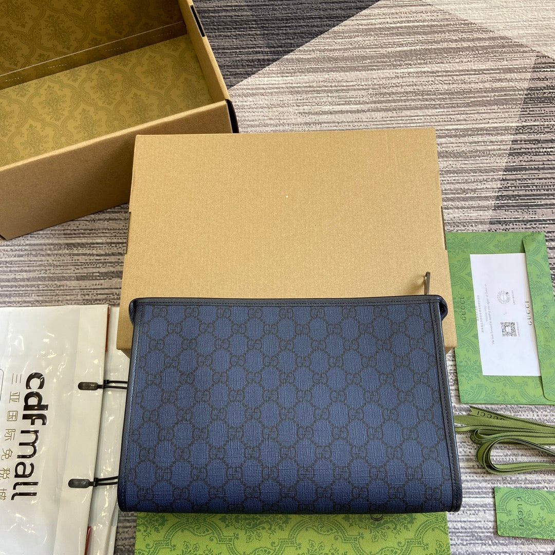 OPHIDIA GG POUCH 28 BLUE AND DARK BLUE CANVAS