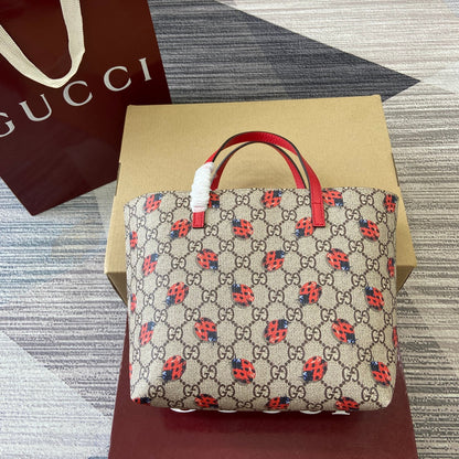 GG Tote Bag 21cm Beige Red Leather Canvas 339642