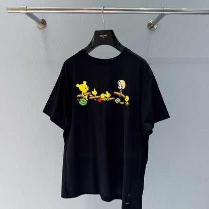 Fendi 25 Baguette Print Round Neck Short Sleeves Black Cotton