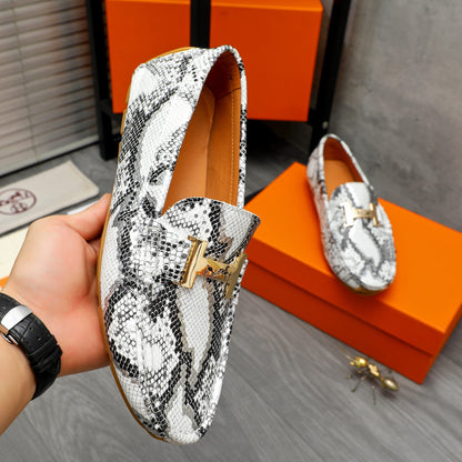 HM SNAKESKIN MOTIF LOAFER WHITE AND BLACK CALFSKIN