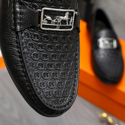HM CIRCLE MOTIF LOAFER BLACK EMBOSSED CALFSKIN