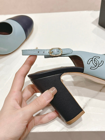 CC 24P SLINGBACKS 95MM TURQUOISE BLACK LAMBSKIN
