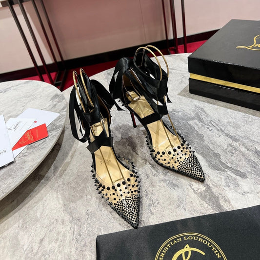 CL Mechante Reine Pumps 100mm Spike Patent PVC Black