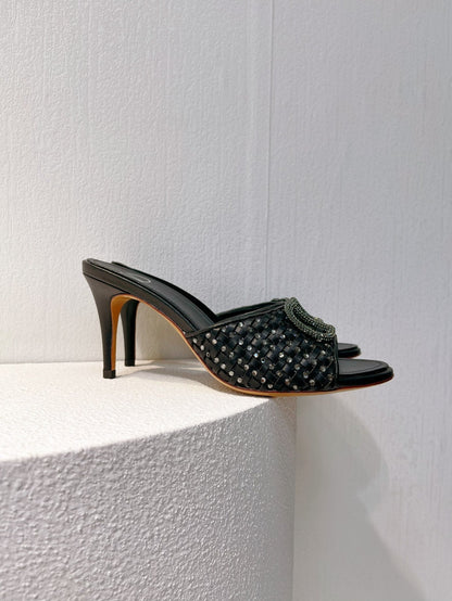 VT High Heeled Sandals Black Sheepskin 292787