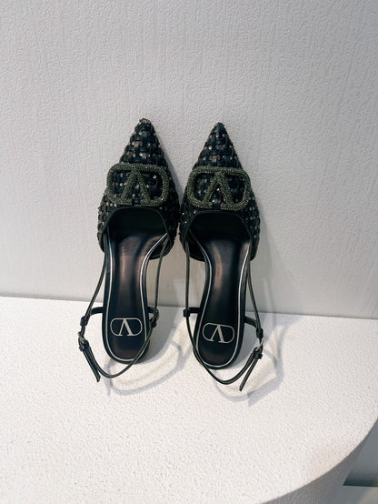 VT High Heeled Slingbacks Black  Sheepskin 292799